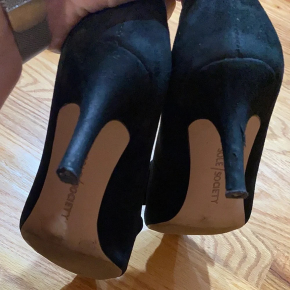 Sole Society Womens Darbia Shoe Heel Size 8 Black Suede Ruffle Pointed Leather - Picture 10 of 11